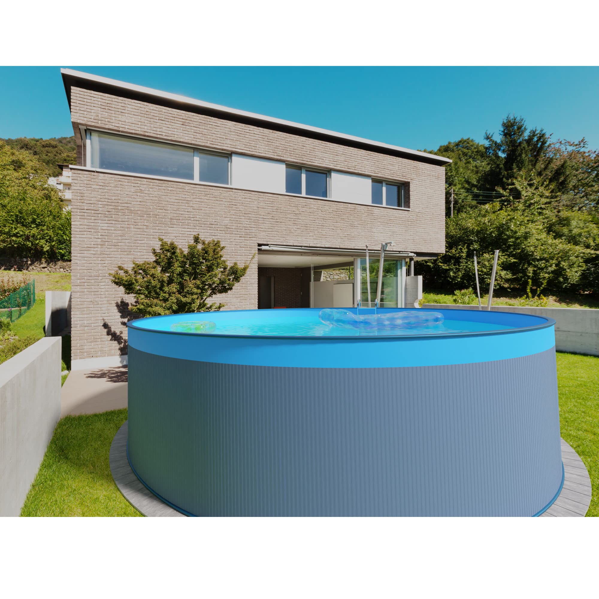 Planet Pool Stahlwandpool Set (5-teilig) rund 450x120 cm, Stahl 0,4 mm anthrazit, Folie 0,3 mm blau, Overlap