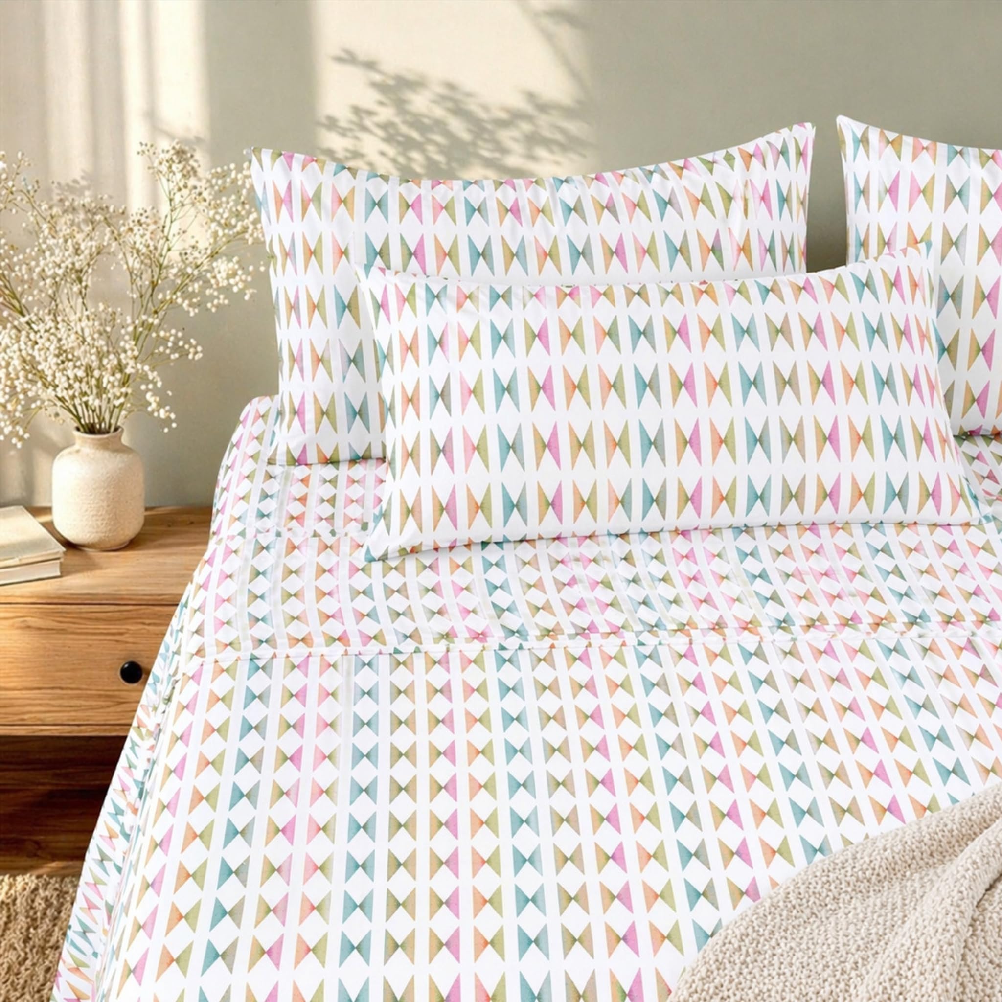 Caleffi Komplet pościeli na 1 łóżko queen size, 100% bawełna capri - zestaw pościeli 200 x 280 cm, spód z gumką 140 x 200 cm x 28 cm, 2 poszewki na poduszki 50 x 80 cm, wzór geometryczny
