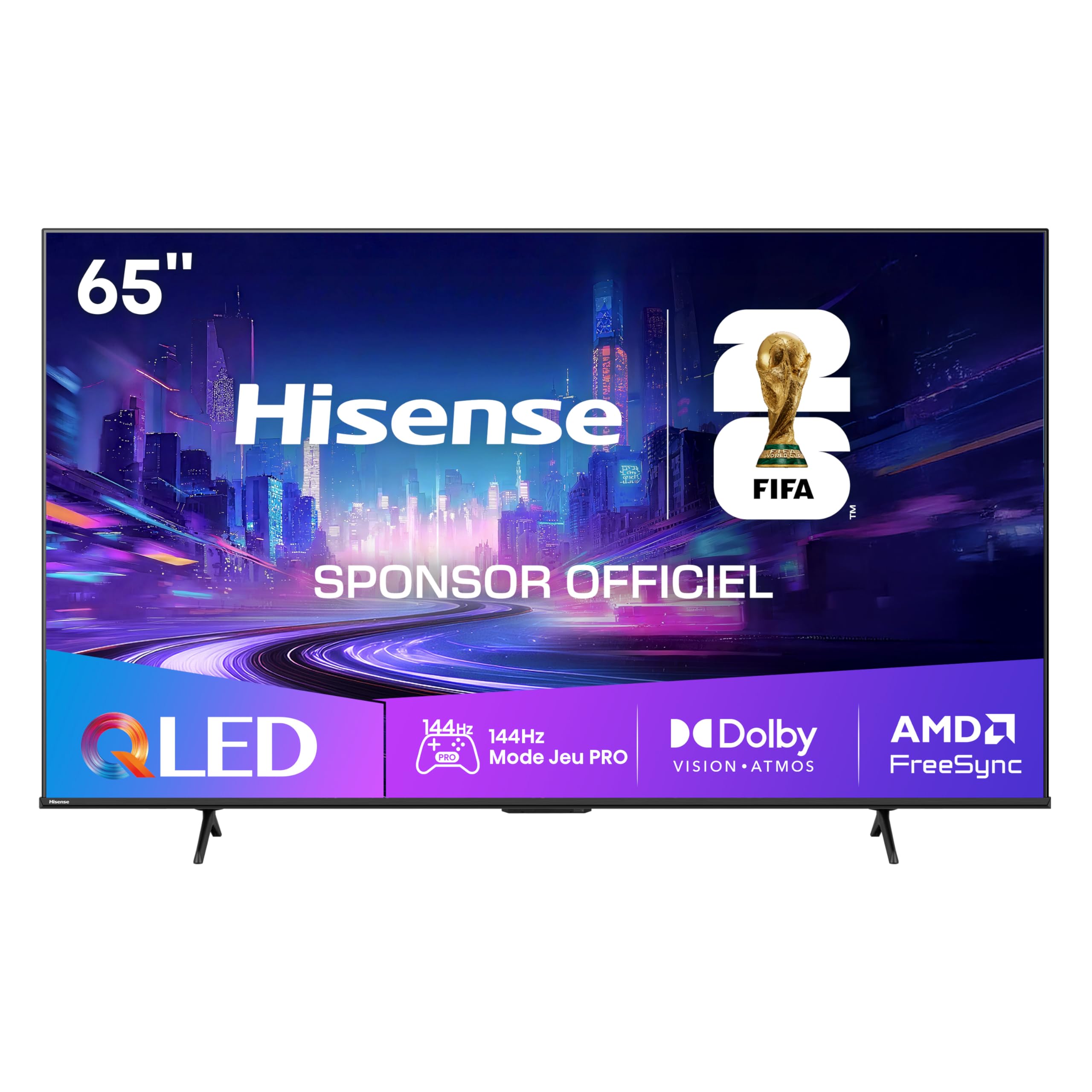 Hisense 65E7Q Pro TV QLED 4K 65" (164 cm) - Série E7 Pro 2024-144Hz (HSR 240Hz), Dolby Vision IQ & Atmos, Mode Jeu Pro 144Hz, AMD FreeSync Premium, Smart TV VIDAA U9, Alexa & AirPlay 2