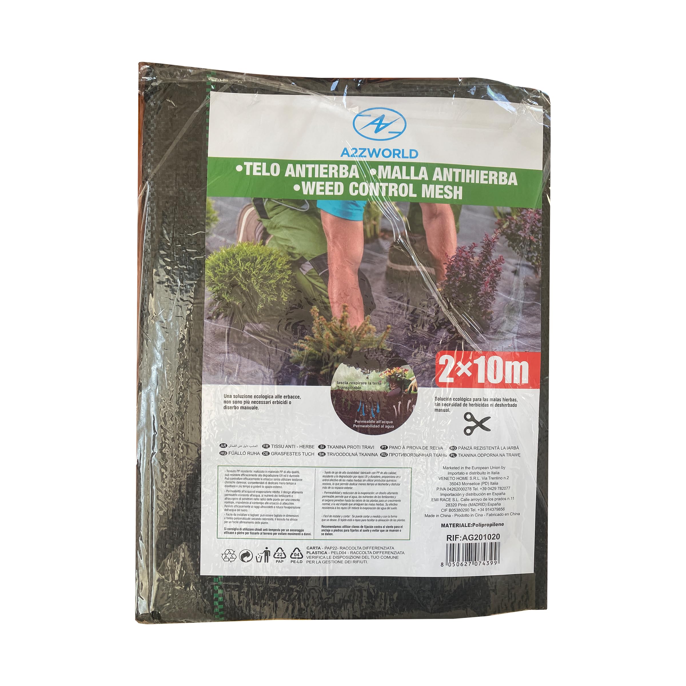 A2ZWORLD Lona antihierba 5 x 2 m x 10 m, 100 m², transpirable, permeable, de polipropileno, resistente a los rayos UV, fácil de cortar e instalar, ecológica contra las malas hierbas