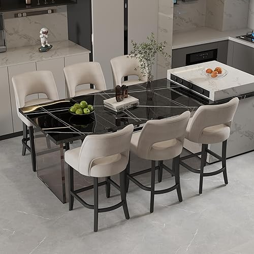 Miniatura 18 de VKNOW Juego de 2 Taburetes de Bar, Taburetes de Bar Tapizados de Altura de Mostrador, Taburetes Modernos de Mostrador con Patas de Madera para Isla