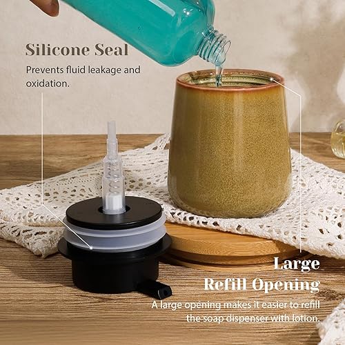 Miniatura 5 de INGOFIN Dispensador de loción de cerámica, dispensador de jabón de manos recargable de 12 onzas, dispensador de jabón líquido moderno con bomba,