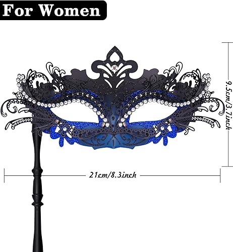 Miniatura 3 de SIQUK Máscaras de máscaras para parejas con palo, máscara veneciana de metal en un palo, máscara de disfraz de Halloween, máscara de Mardi Gras,