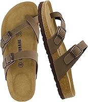 Cushionaire Luna Women's Sandals: Cork Footbed Slides with Adjustable Straps, Wide Width, Summer Comfort & Support