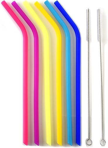 Norpro 471 popotes de silicona delgados reutilizables con 2 cepillos de limpieza,