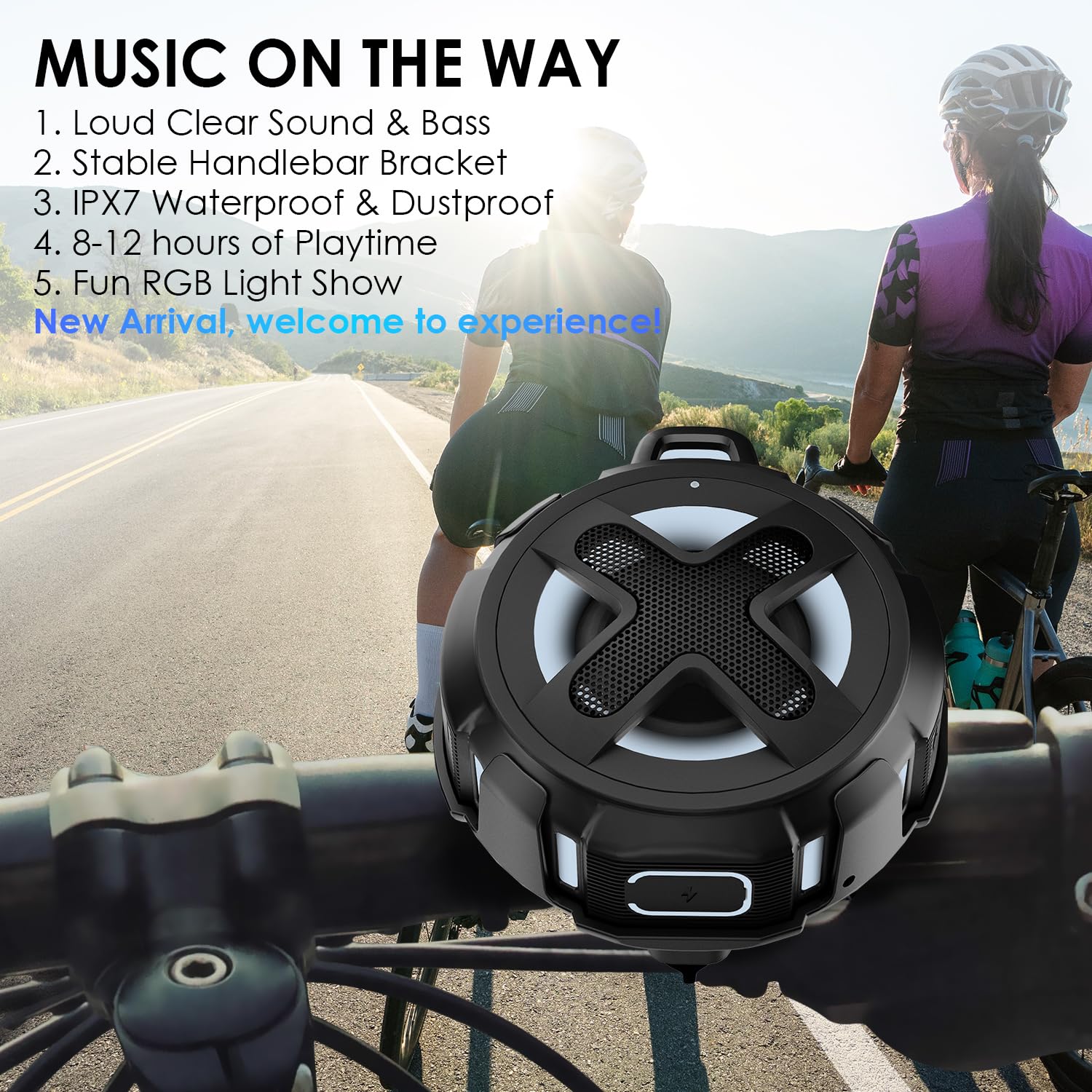 Upgraded, Pro Bike Speaker, with Pro Handlebar Mount, Bluetooth V5.4, IPX7 Waterproof, Silicone Case, Broadcast Navigation,10W Bassup, 15-24H Playtime, Hook, for eBike, Bicycle, Motorcycle Accessories