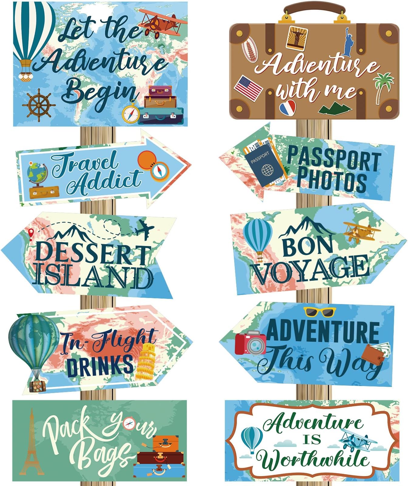 Ysleen 20 Pcs Travel Themed Party Decorations Set Let The Adventure Begin Sign Signs Bon Voyage for Birthday Baby Shower Decorations, 11 x 8 Inch, 5 Inch
