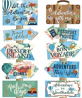 20 Pcs Travel Themed Party Decorations Set Let The Adventure Begin Sign Signs Bon Voyage for Birthday Baby Shower Decorations, 11 x 8 Inch, 5 Inch