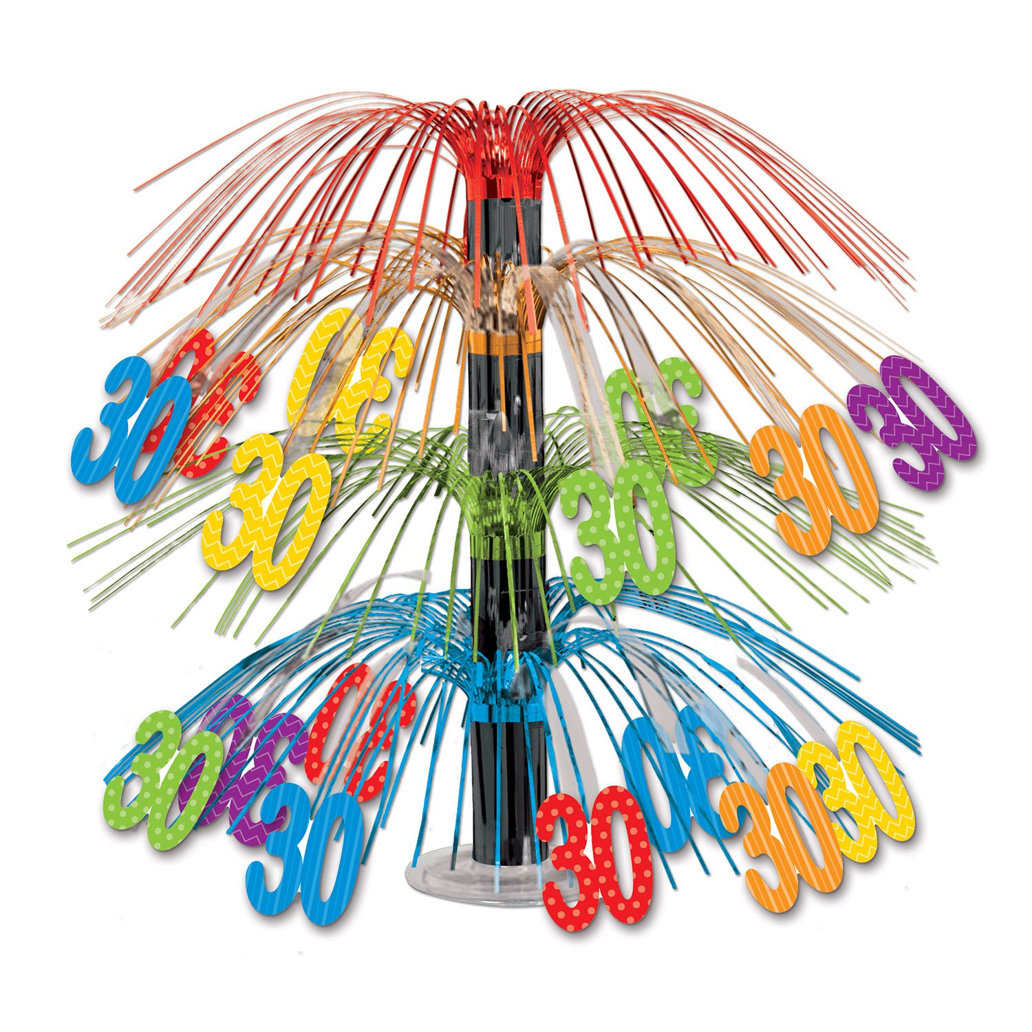 "Oh No! The Big 30" 18-Inch Cascade Centerpiece - Black Foil With Colorful Swirls & 30s For Birthday Table Decor - View #6