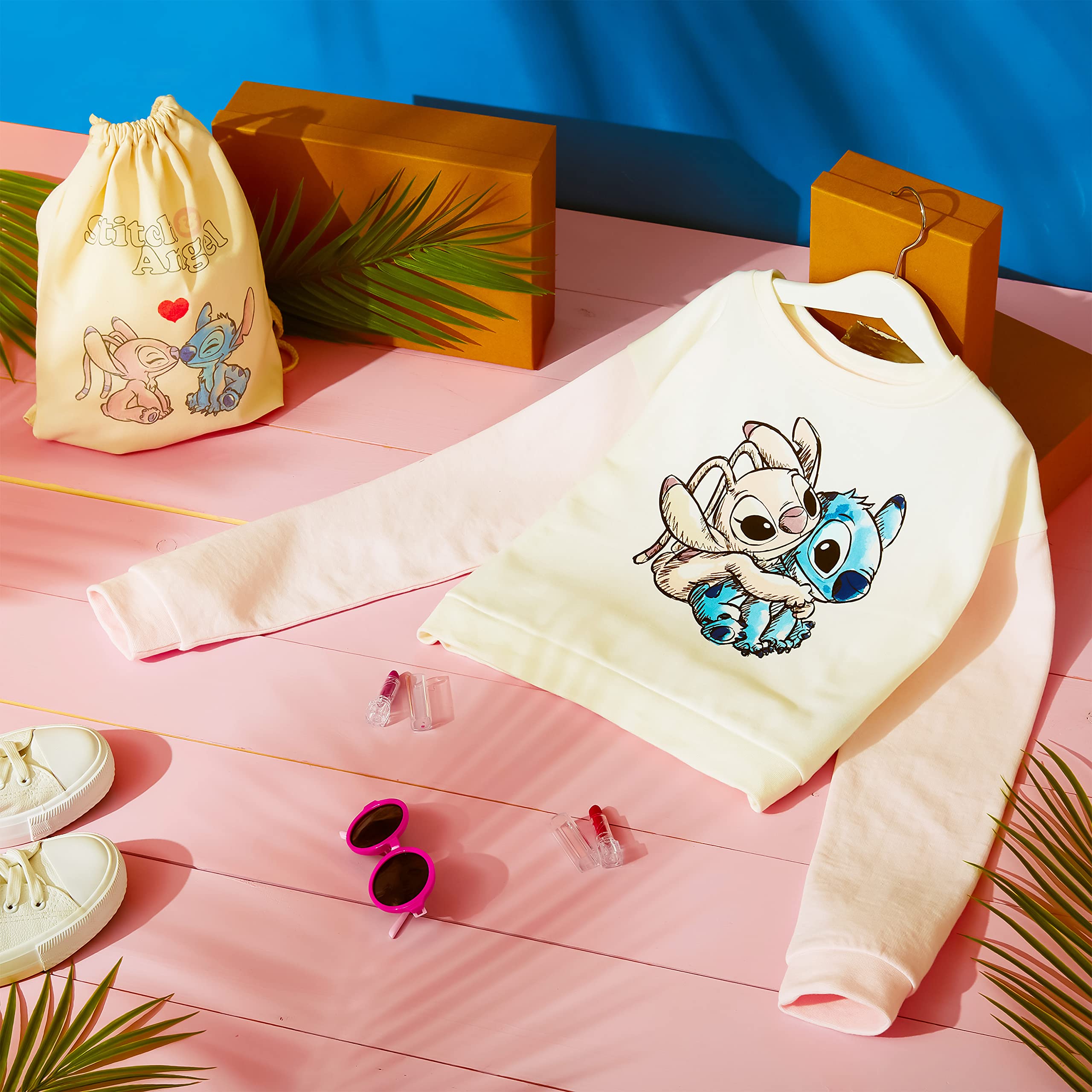 Disney Felpa Bambina - Felpa Ragazza 7-14 Anni Felpa Crop Top Girocollo Cotone Misto Gadget Stitch Regalo Bambine