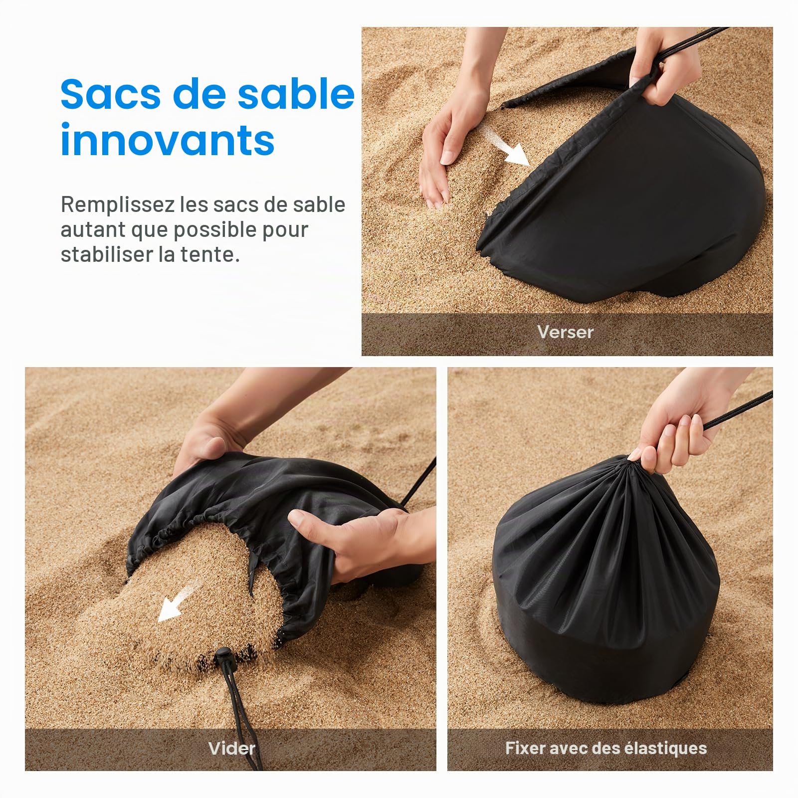 WolfWise Protection Solaire UPF50+ avec Pelle à Sable, Tente de Plage Familiale de 3 x 3 m, pour 4-8 Personnes, Facile à Installer, Imperméable et Résistante au Vent, Bleue, X-Large