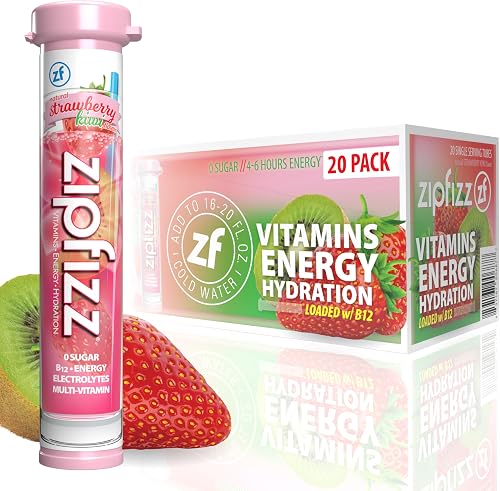Zipfizz Energy Drink Powder, 20 Pack B12 Electrolyte Drink- Strawberry Kiwi