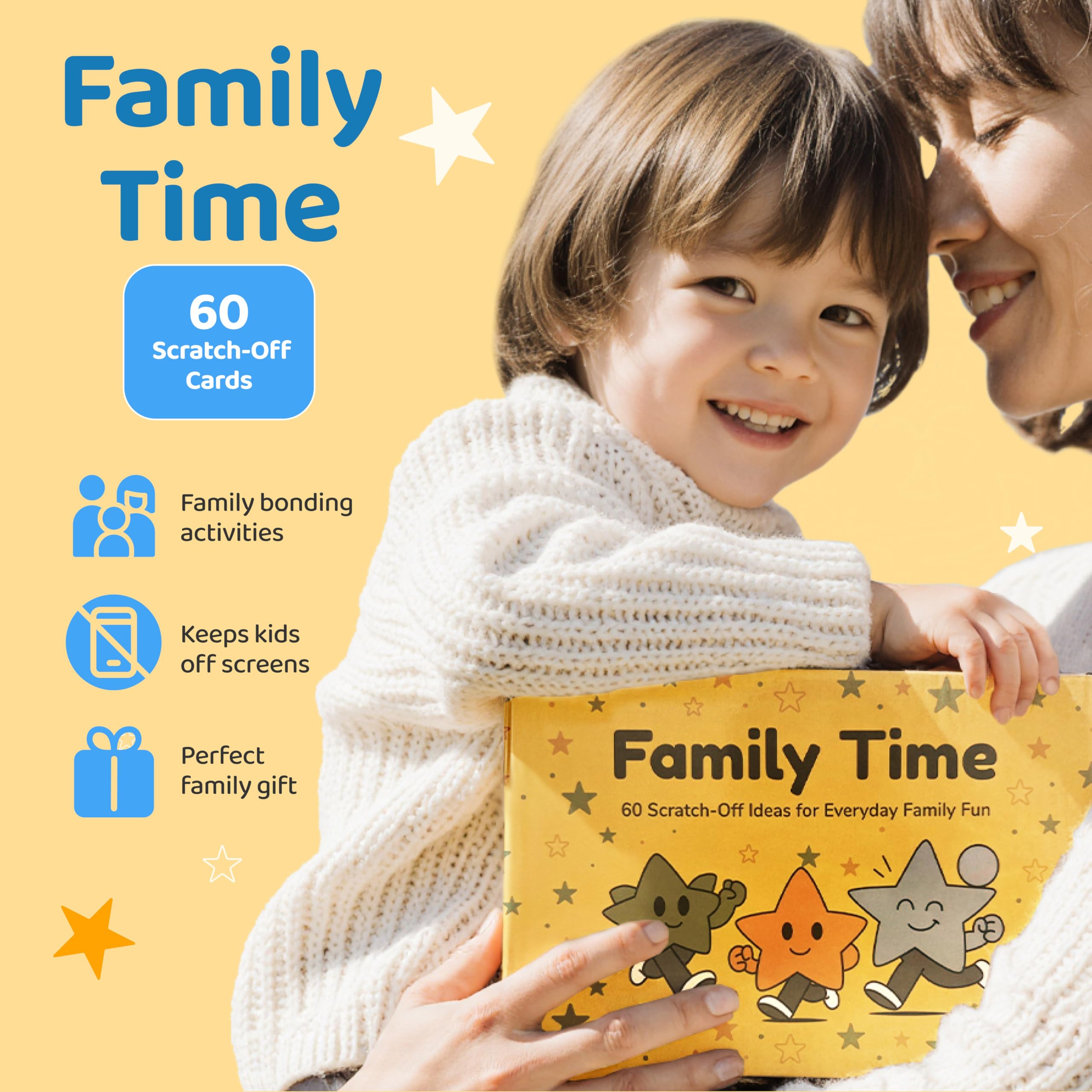 Family Time 60 Scratch-Off Activity Cards with Day & Night Markers – Fun Family Games for Kids & Parents – Screen-Free Adventure Ideas & Unique Gift for Christmas,Birthday,Stocking Stuffers & Holidays
