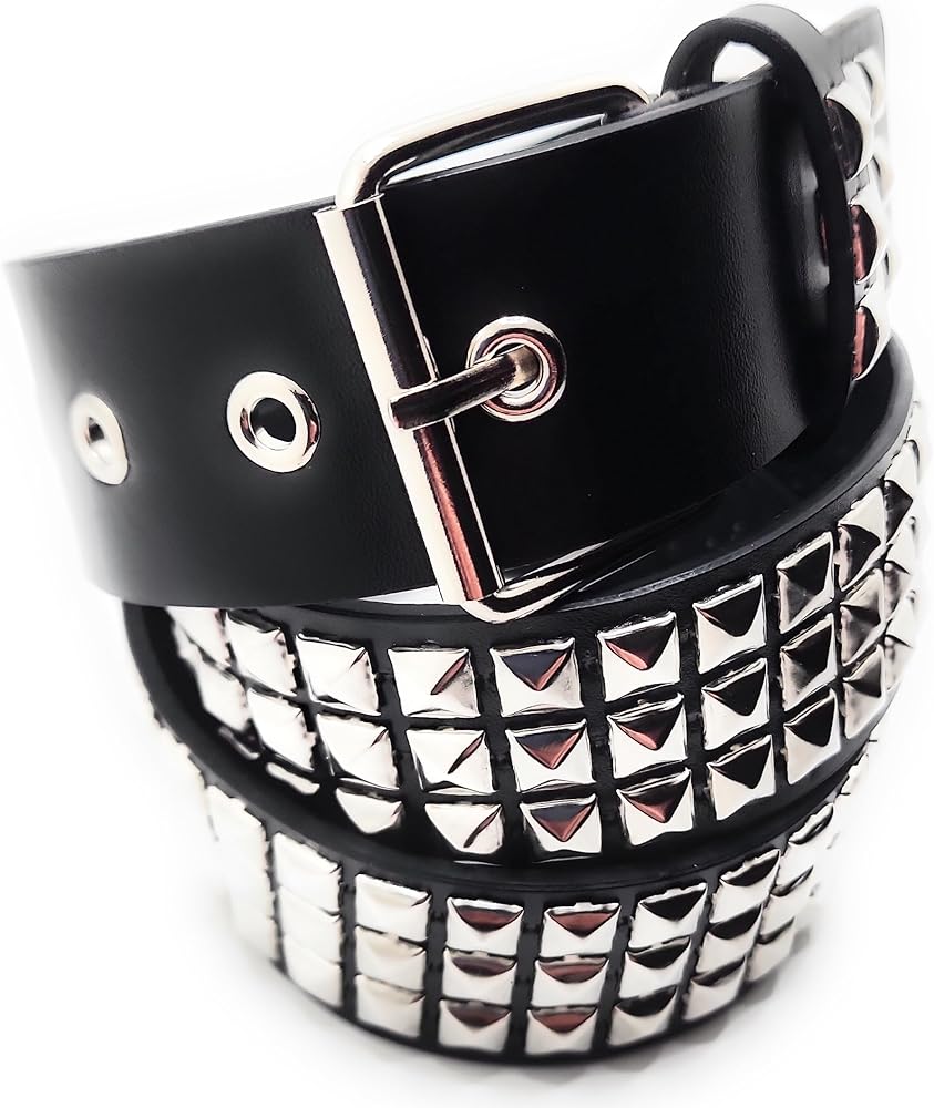 Chrome on Black Pyramid Studded Belt Trim-to-Fit Punk at Amazon