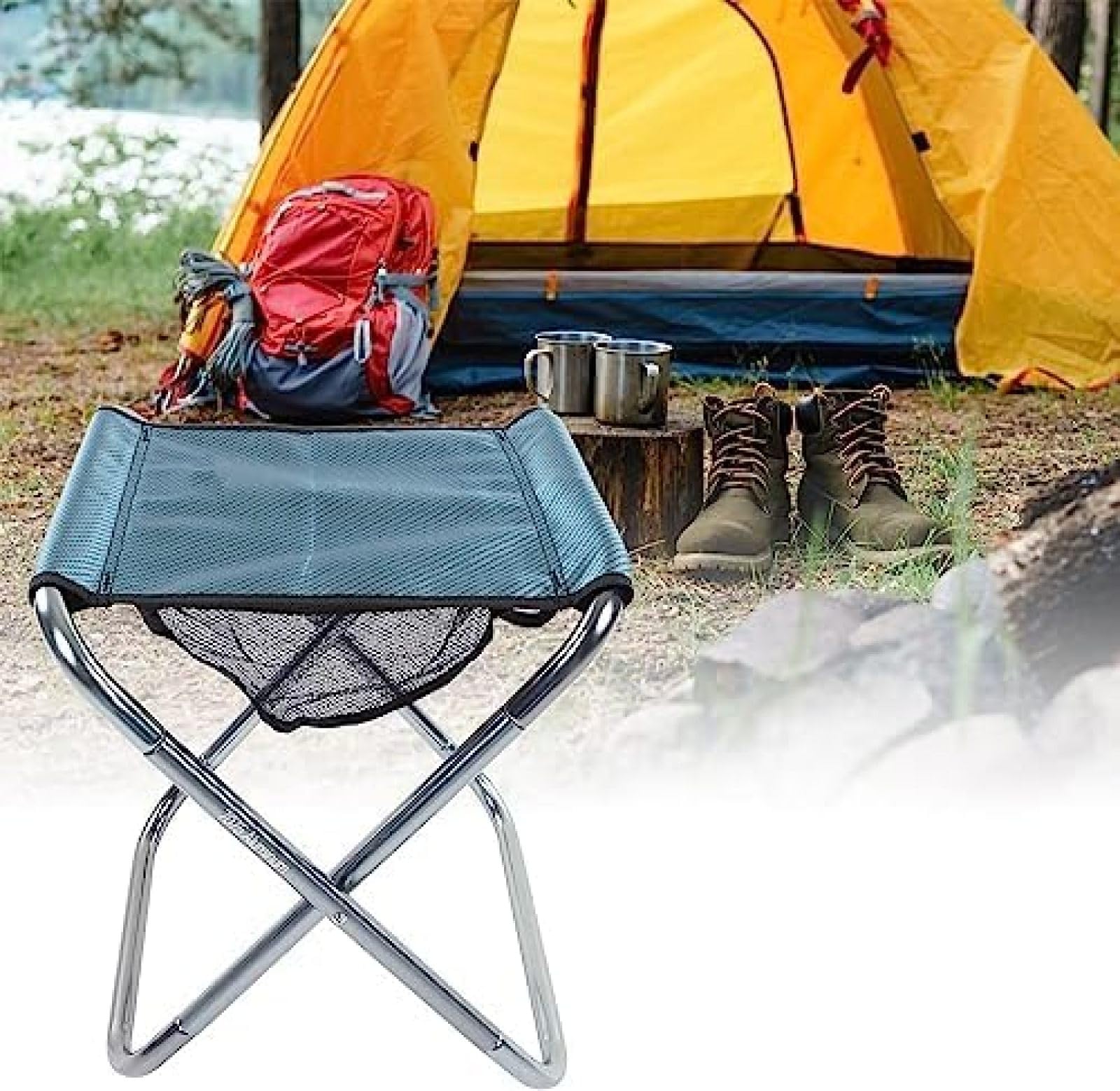 Sgabello telescopico Sgabello pieghevole Sgabello da campeggio, Sgabello pieghevole portatile con carico di 150 kg Antistrappo per viaggi all'aperto,Blue