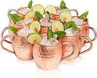 Vista 8 de Moscow Mule - Juego de 6 tazas de cobre 100% puro de grado alimenticio, hechas a mano con acabado martillado lacado, borde redondeado suave, mango