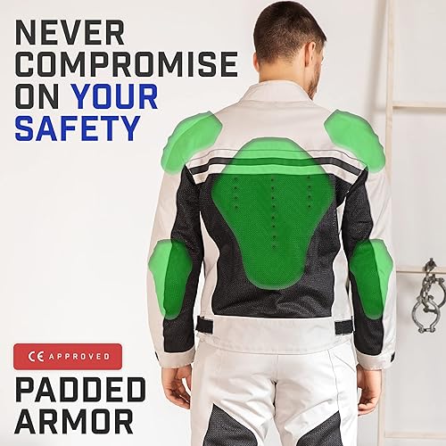 Miniatura 6 de WICKED STOCK Chaqueta de motociclista para hombre  CE Level1 Reflectante Chaqueta de motociclista de verano para hombre con puños ajustables y
