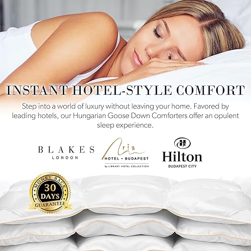 Miniatura 4 de HAMVAY - LÁNG Edredón de plumón de ganso 100% húngaro para invierno, tamaño Queen de 87 x 95 pulgadas, hecho a mano en Hungría, edredón lujoso de