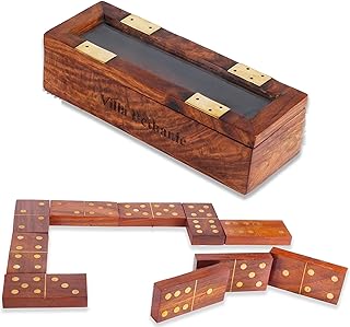The Maryam Crafts Personalized Handmade Wooden Dominoes Set | Double Six Professional Size with Decorative Wooden Storage Box (Rosewood, Personalized)
