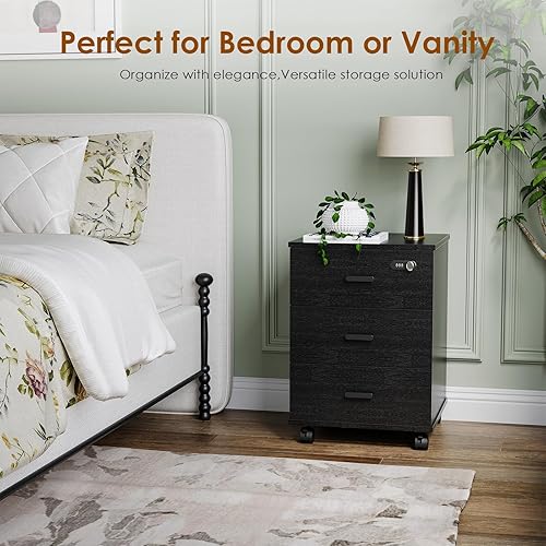 Miniatura 6 de Archivador con cerradura inteligente, gabinete de oficina pequeño móvil de 3 cajones, gabinete de archivo rodante debajo del escritorio, gabinete de