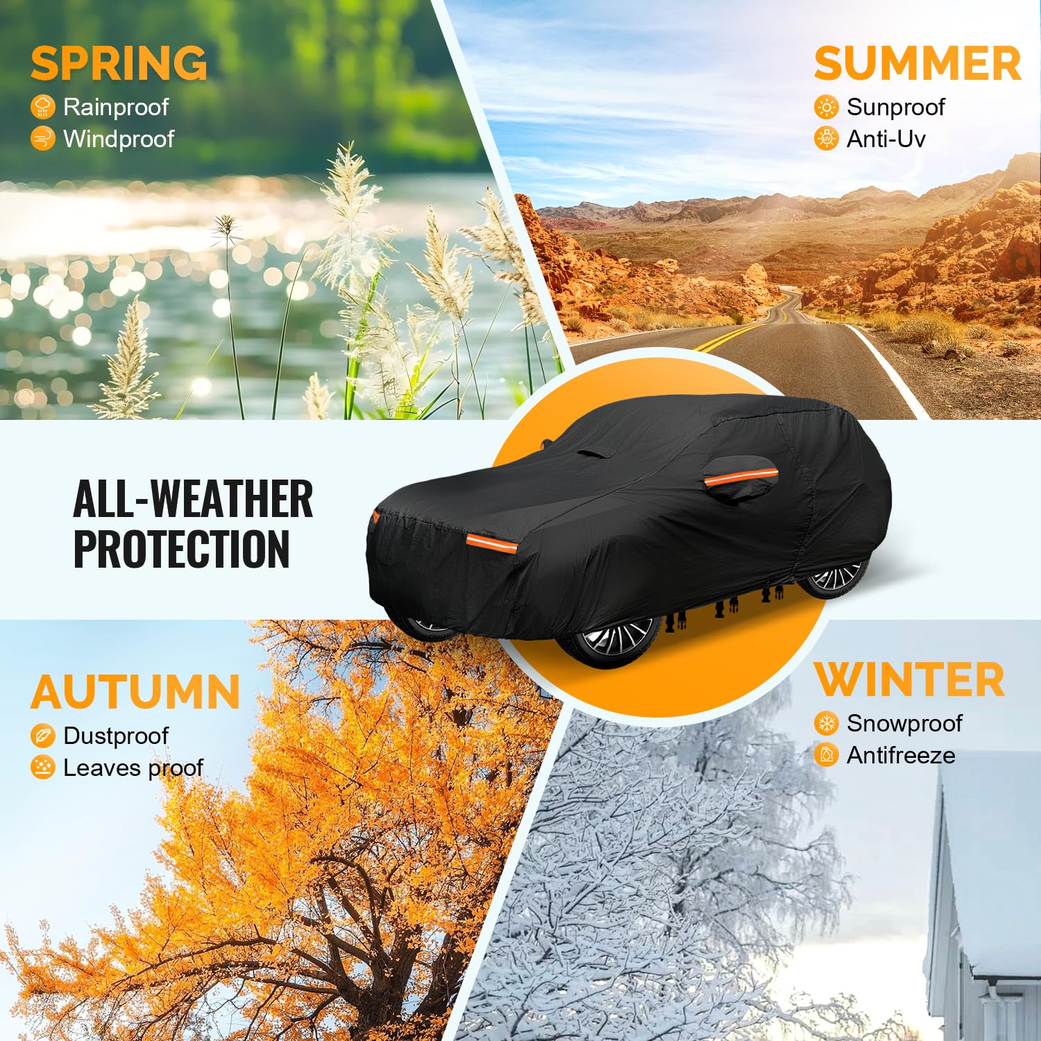 OWEEIO 30 Layers SUV Car Cover for Automobiles All Weather Waterproof Outdoor Snowproof UV Protection Windproof Door Zipper — view 5