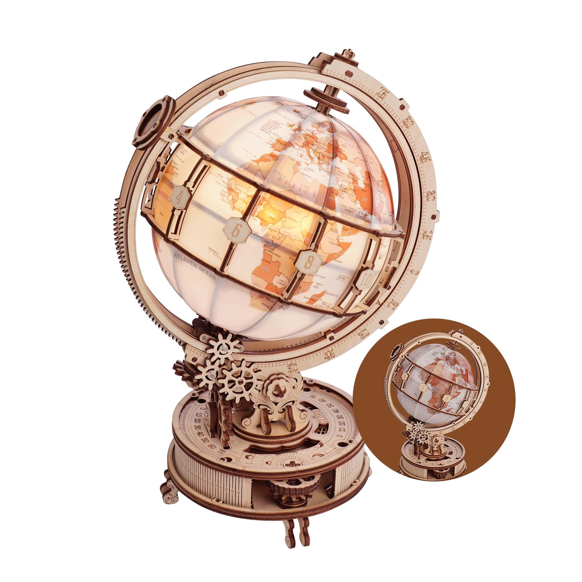 ROKR 3D Wooden Puzzle New Electric Luminous Globe,Model Kits for Adults to Build,Home Desk Office Decor Night Light Birthday Gifts