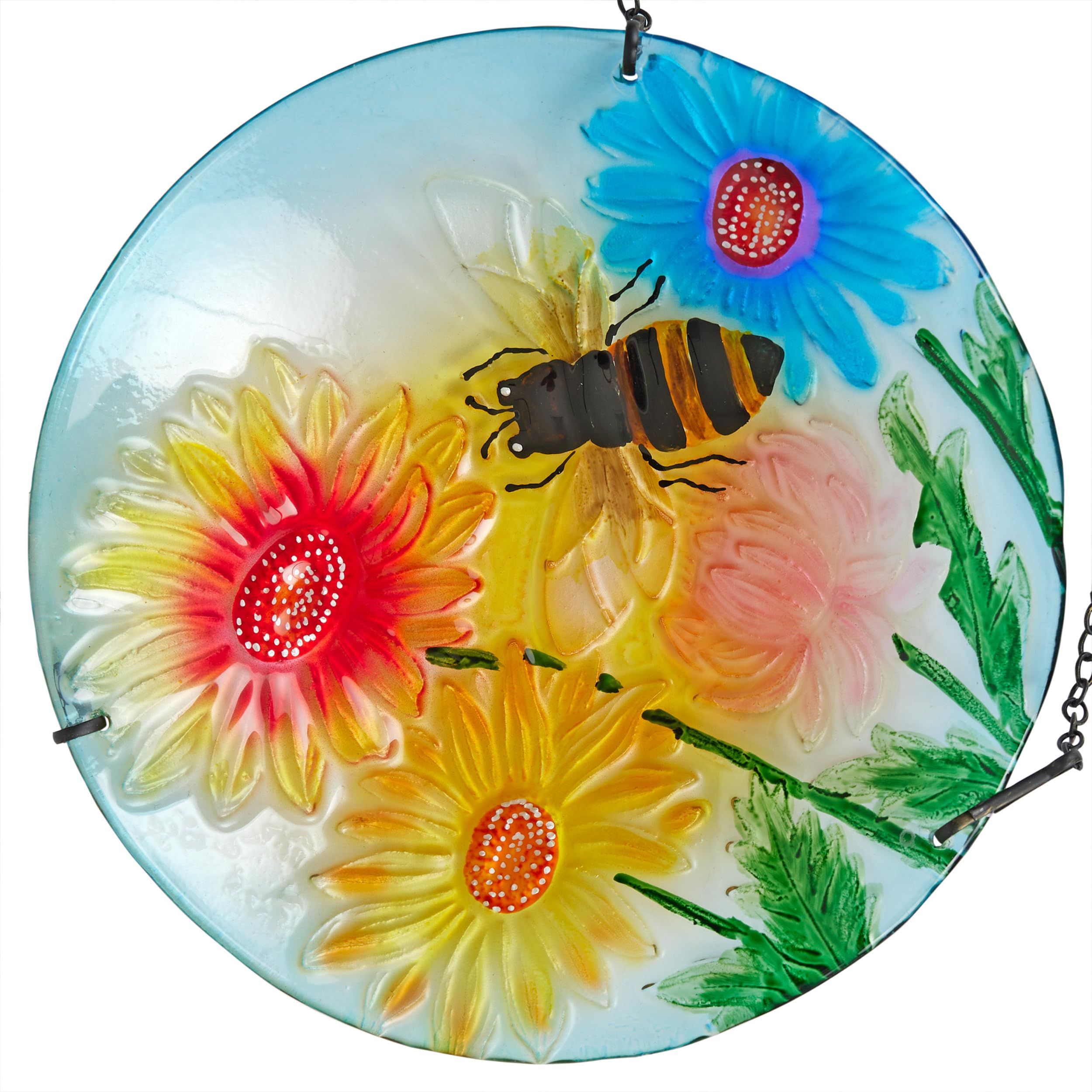 Alpine Corporation KBD126 Vogelfutterstation und Vogeltränke aus Glas, zum Aufhängen, Blumen- und Bienenschale mit Kette, 25,4 cm breit