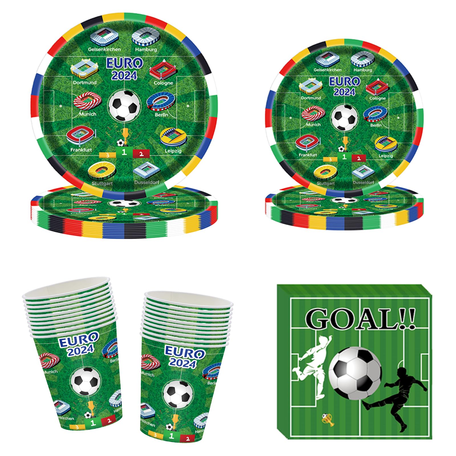 Camptrip Set Stoviglie Calcio 80 Pezzi - Per 20 Ospiti, Piatti, Bicchieri, Tovaglioli Tema Football