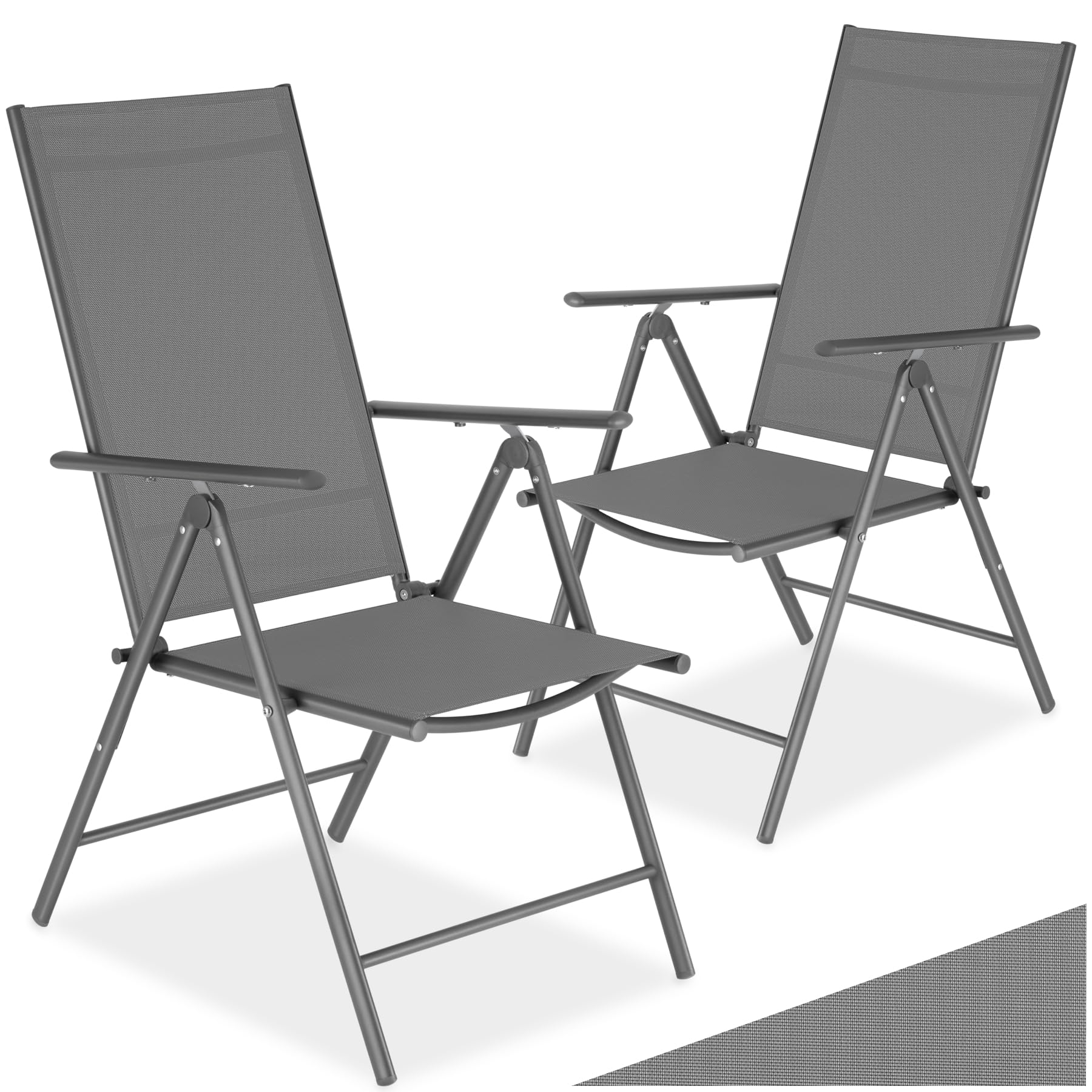 tectake® Chaise de Jardin Pliable 54,5x65x107,5 cm, Lot de 2, Dossier inclinable 8 Positions, Tissu Textilène, Résistantes intempéries et UV, Chaise extérieure, Fauteuil de Jardin, Gris Anthracite