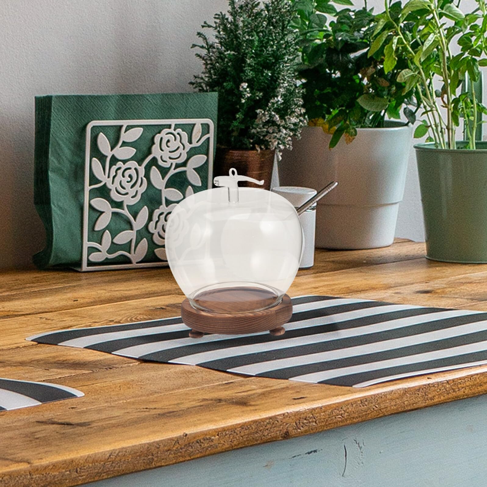 CLISPEED Lot de 2 dômes en verre avec base, artisanat artistique et base en bois éclairé, éclairage d'ambiance chaud, décoration de maison, bureau, vitrine décorative pour travaux manuels