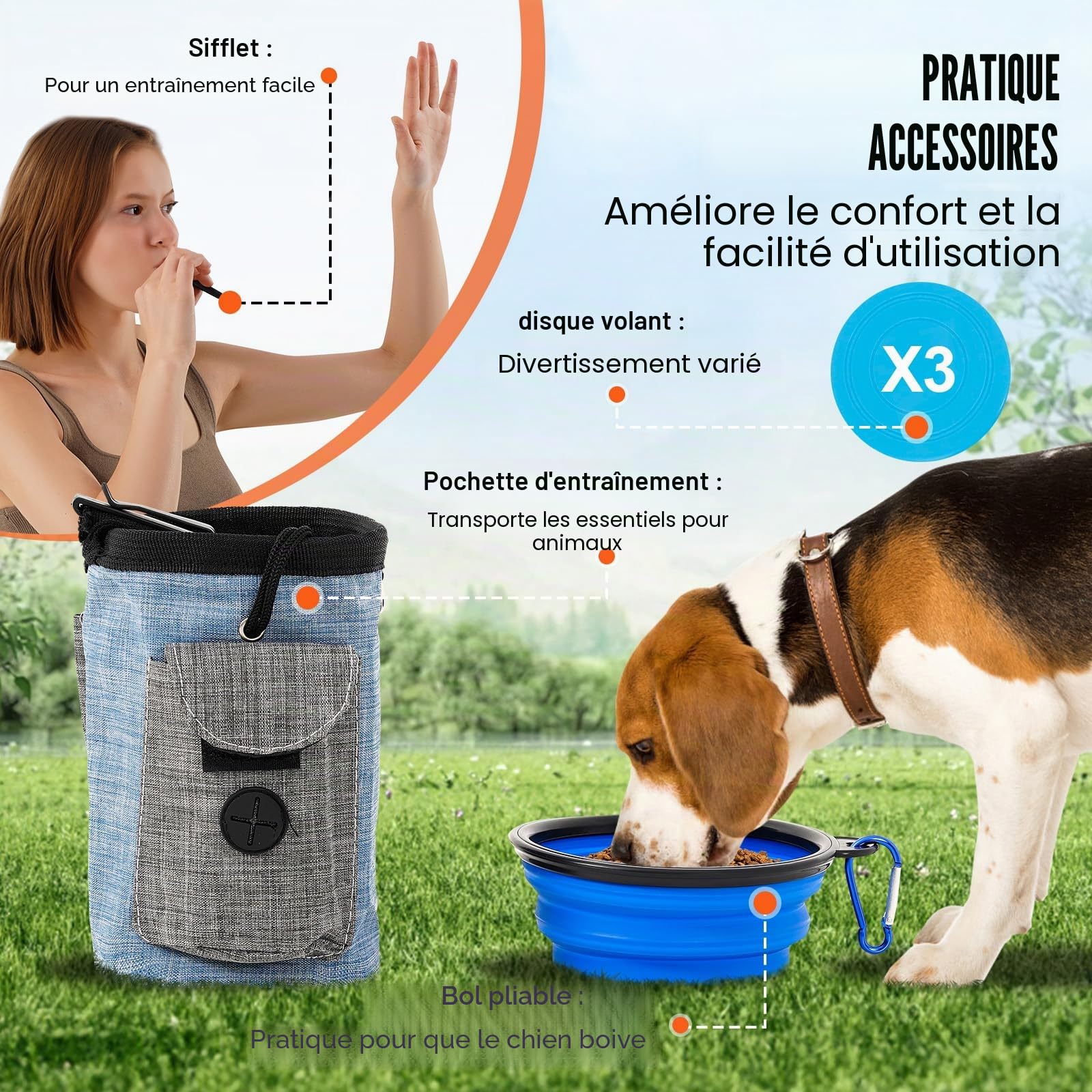 VEVOR Kit Équipements d'Entraînement Agilité pour Chien, Ensemble 7PCS, Parcours Obstacles pour Chiot, avec Haies Hautes Réglables, 6 Poteaux, 2 Tunnels, Anneau de Saut, Boîte Pause, Sifflet, Bol