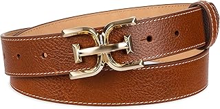 Sam Edelman Women's Fashion Double-E Plaque Logo Buckle Slim Textured Belt for Jeans, Dresses and Trousers