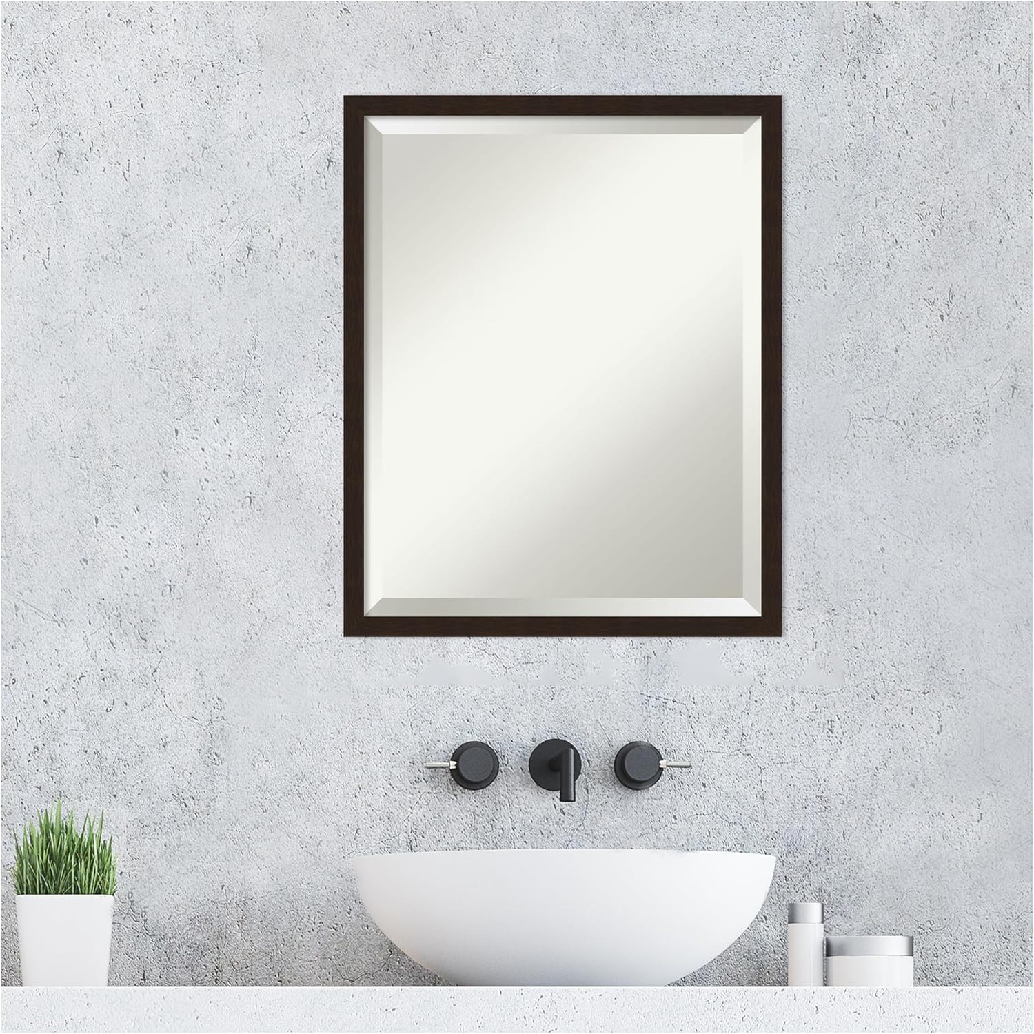 Amanti Art Brown Bathroom Mirror for Over Sink, 21x17 Carlisle Espresso Narrow Rectangle Vanity Mirror, Small Rustic Wood Frame, Hangs Horizonally and Vertically, Bathroom Wall Decor, Beveled Edge
