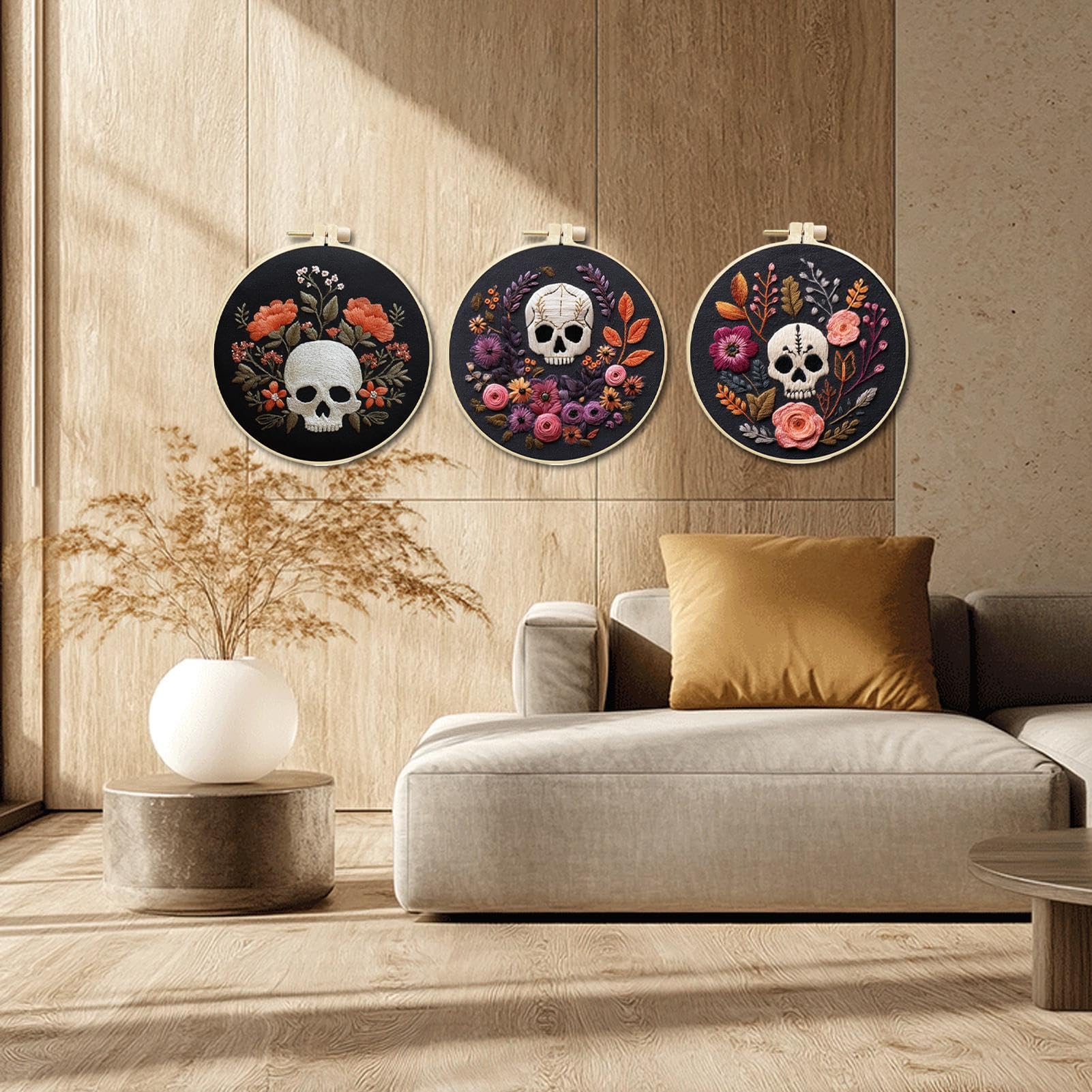 Haft Halloween Zestaw Do Ćwiczeń Rękodzieła Z Tamborkiem I Nićmi | Haft Czaszka Halloween dla Początkujących i Dorosłych Dla Dorosłych Kobiet Mam Żon Rodziny Przyjaciół Miłośników
