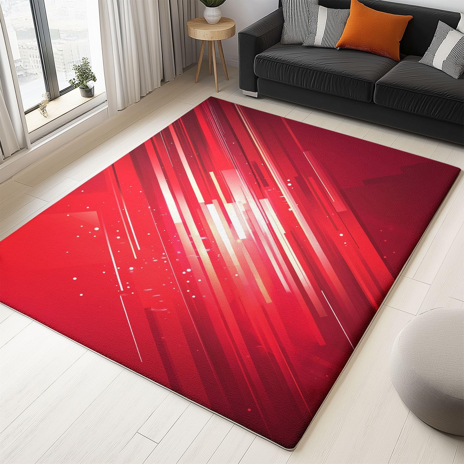 Tapis géométrique dégradé rouge lavable antidérapant poils courts pour salon