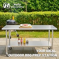 Vista 4 de Hally - Mesa de acero inoxidable para preparación y trabajo, 24 x 30 pulgadas, con ruedas giratorias, mesa comercial resistente NSF con estante