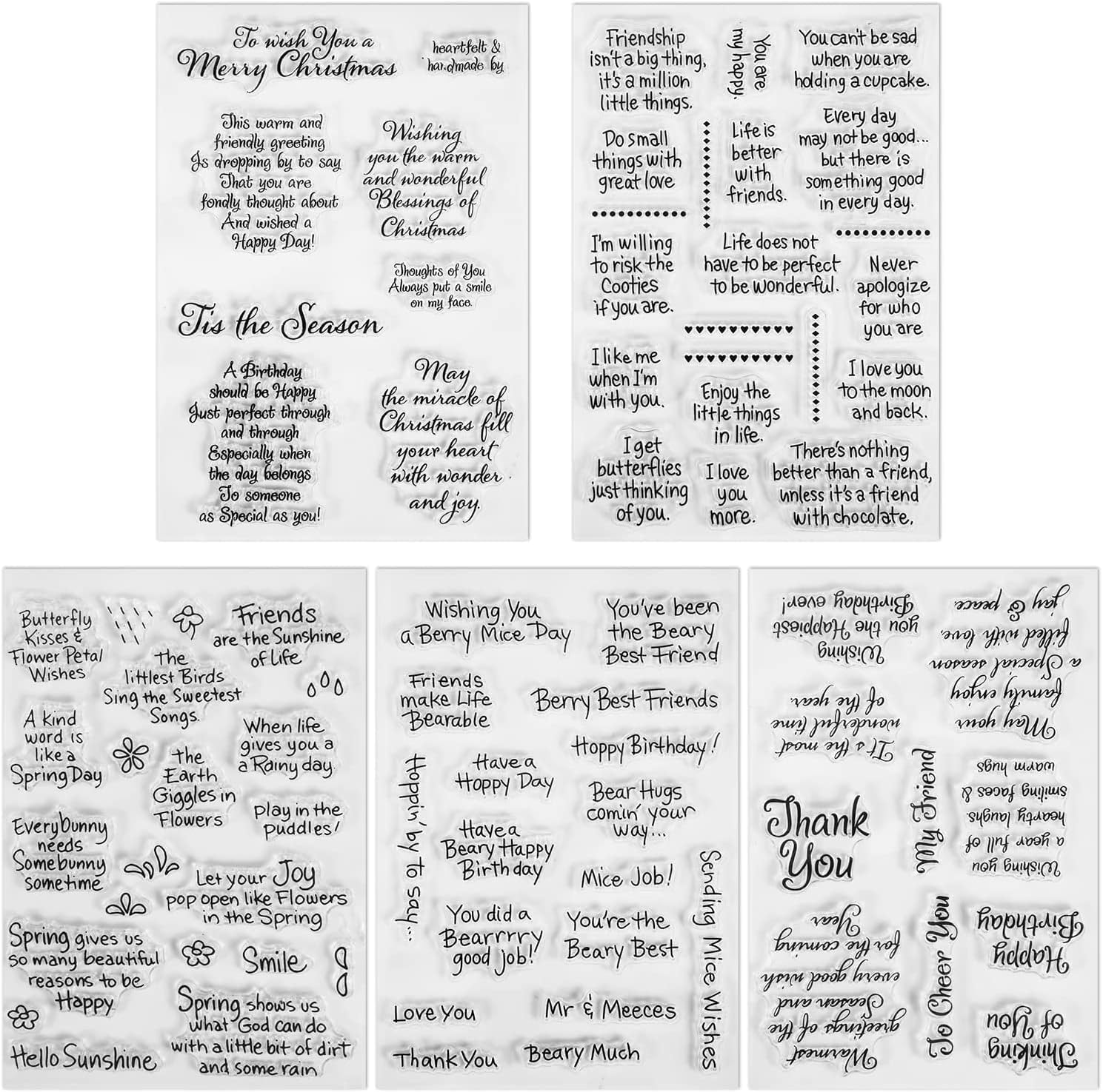 WooYangFun 5pcs Friends Thinking of You Words Clear Stamp 2pcs Acrylic Stamp Blocks for Card Making Decoration and Scrapbooking