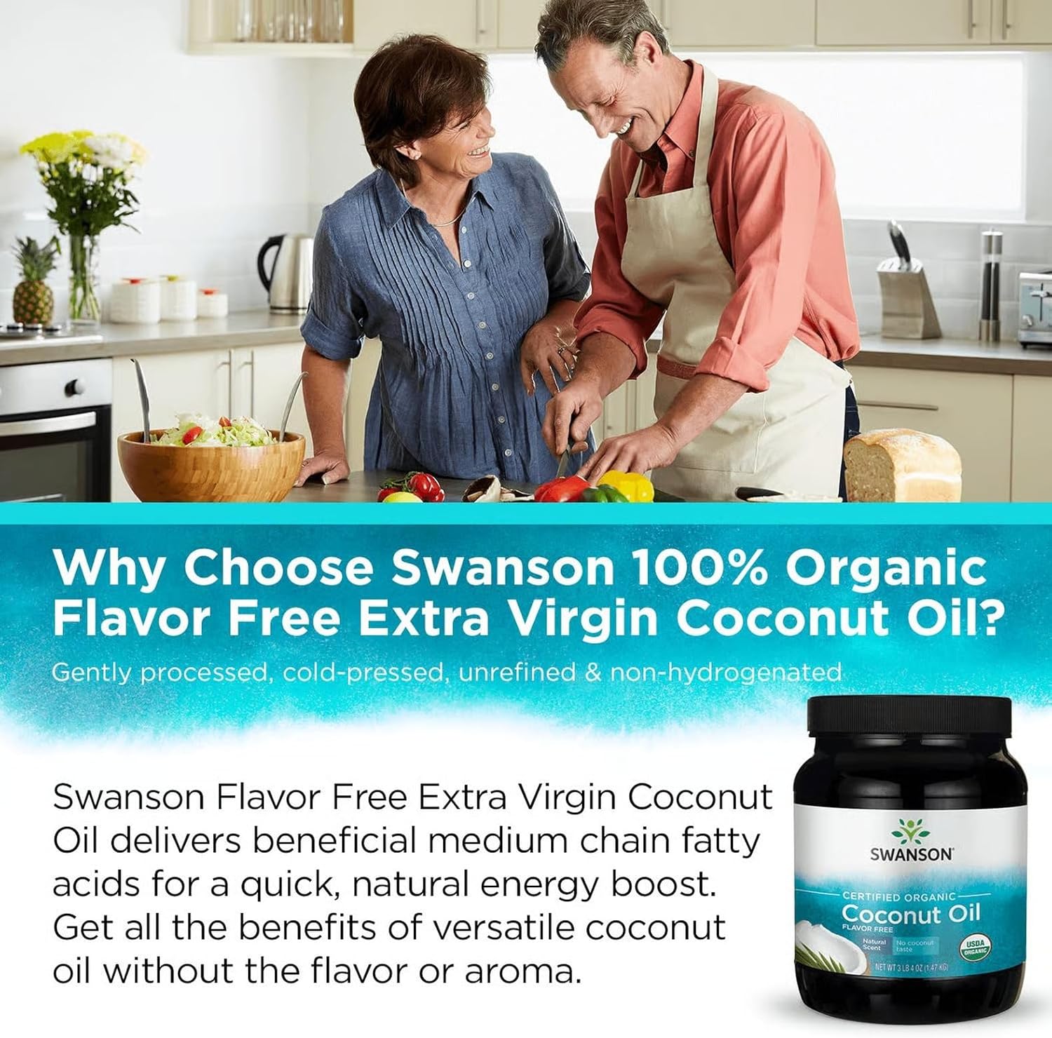 Swanson 100% Certified Organic Flavor Free Coconut Oil Cooking Baking Frying Beauty EFAs MCTs 3 lbs 6 ounces (1.53 kg) Solid Oil