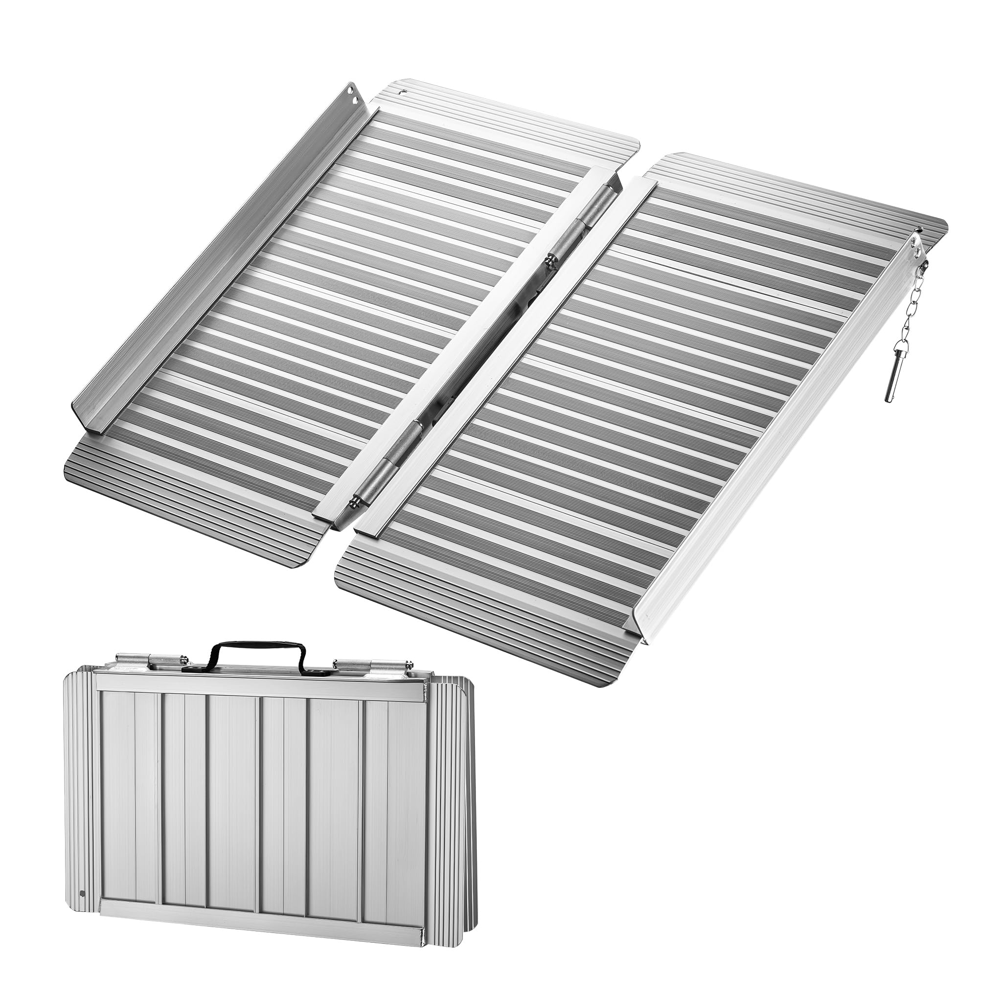Wiltec Składana rampa najazdowa dla wózków inwalidzkich 152 cm, mobilna rampa podjazdowa do 270 kg, aluminiowa antypoślizgowa rampa załadunkowa