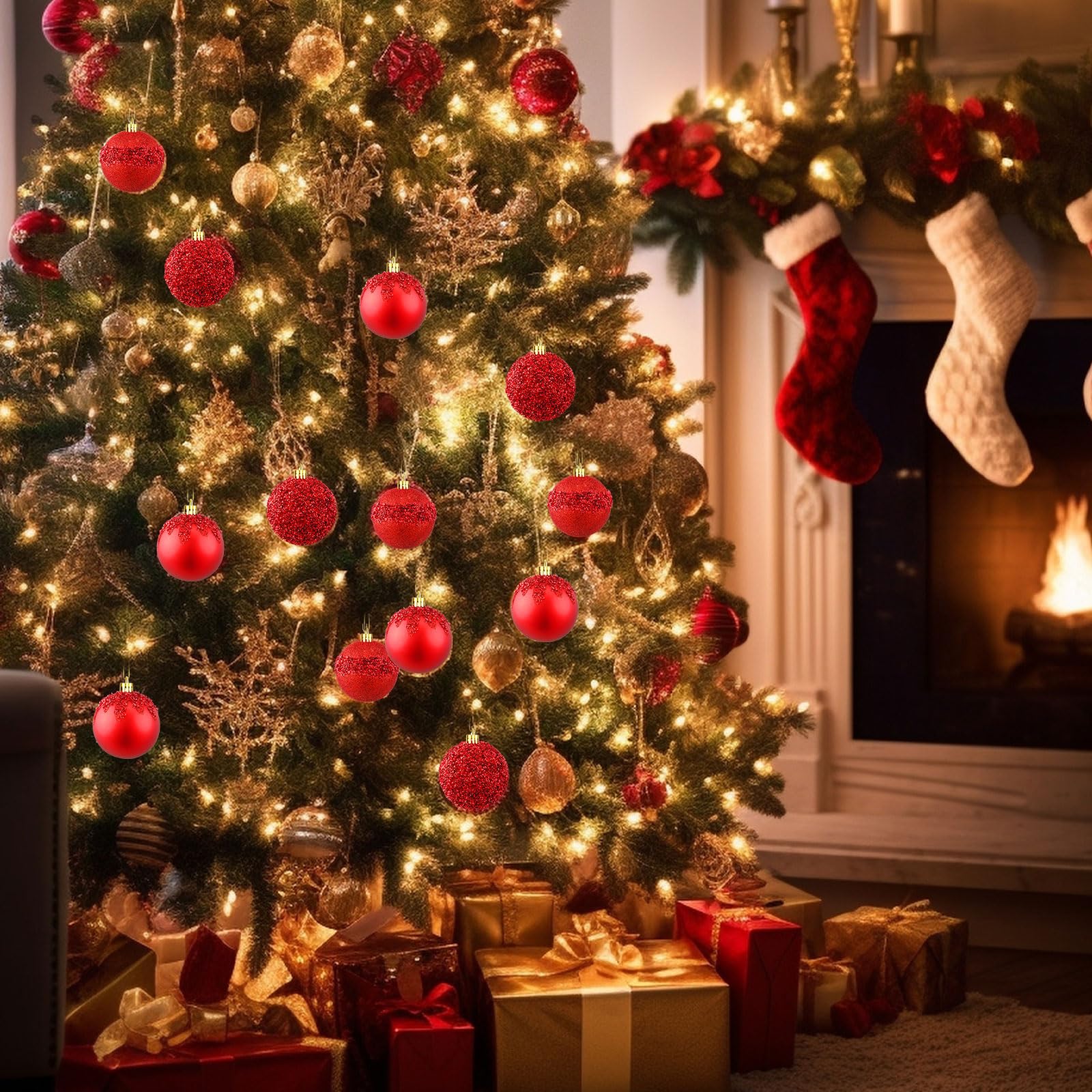 Syhood 12 adornos de bolas de Navidad con purpurina y lentejuelas de diamantes de imitación, bolas de Navidad colgantes para árboles de Navidad, bodas, fiestas, decoraciones de vacaciones (rojo, 3.15