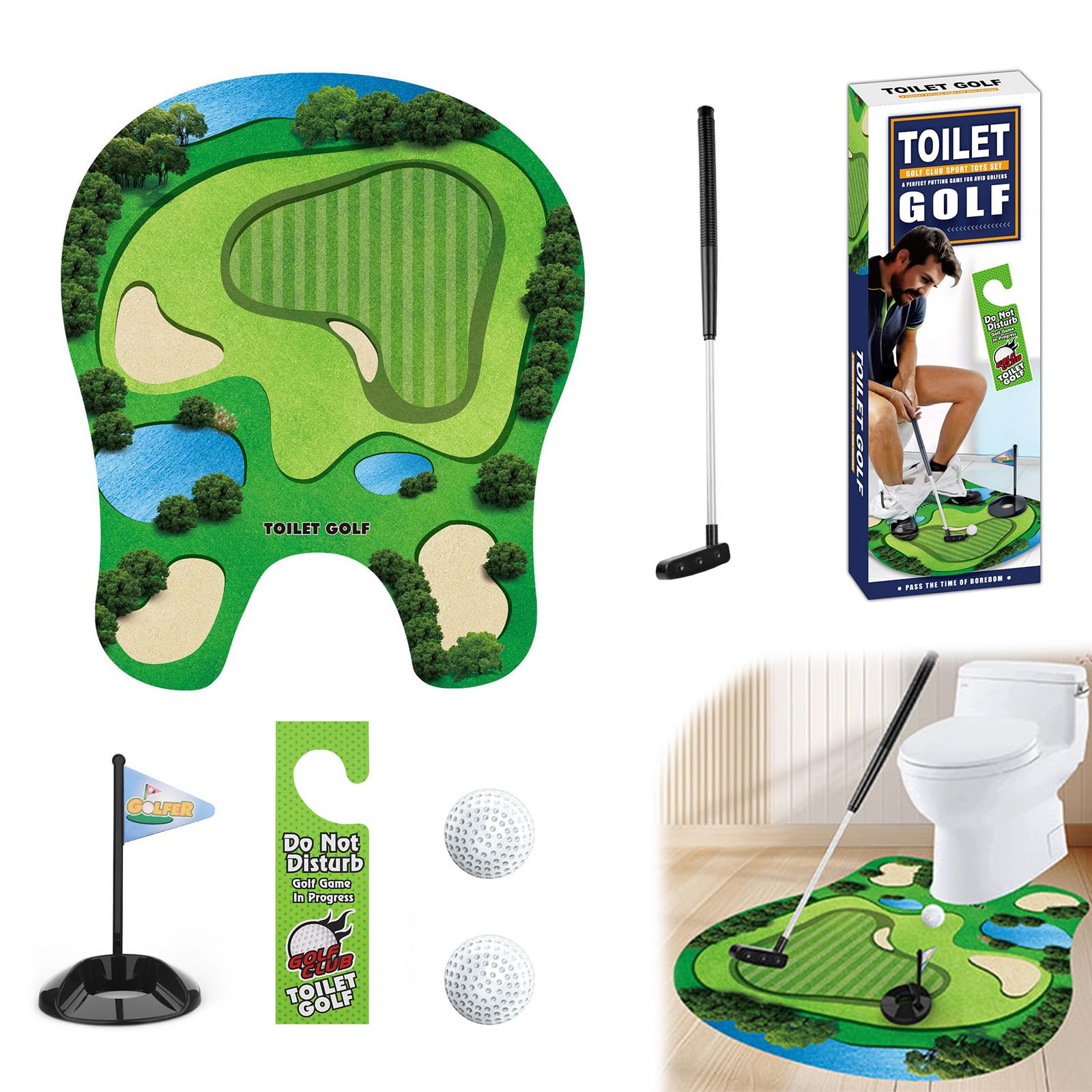 Set Regalo Golf Minigolf 6 Pezzi con Mazza 65 cm, Tappetino, 2 Palline per Uomo