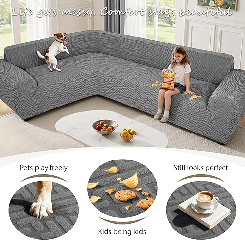 Miniatura 6 de Fundas para sofá modular en forma de L, funda elástica de 1 pieza para sofá esquinero, fundas antideslizantes y lavables, protector de muebles de