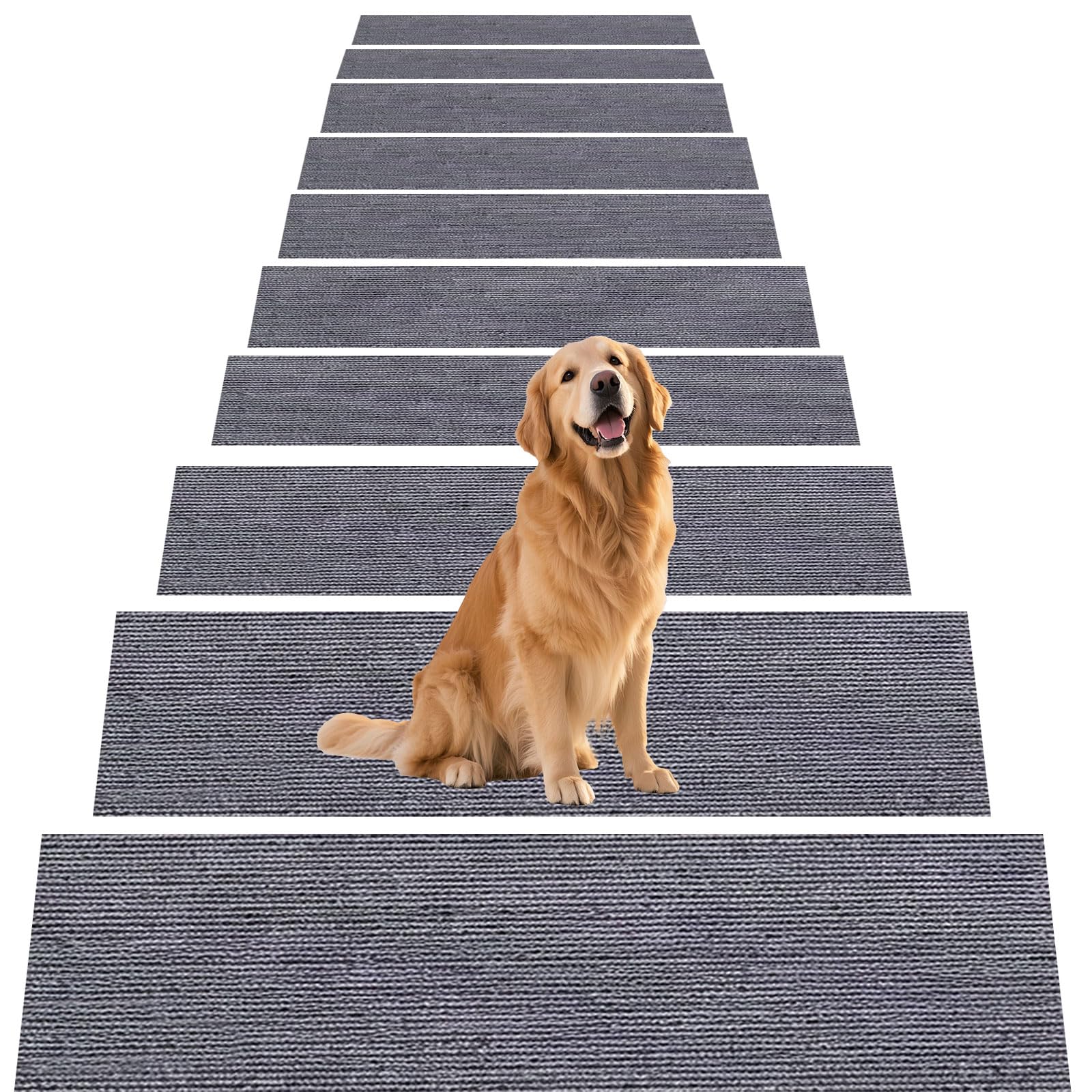 Tappetini per Gradini 22 x 155 cm Poliestere, Autoadesivi, Antiscivolo Strisce per Scale Riutilizzabile, Tagliabili, Rettangolare per Bambini, Anziani e Animali Domestici, Grigio
