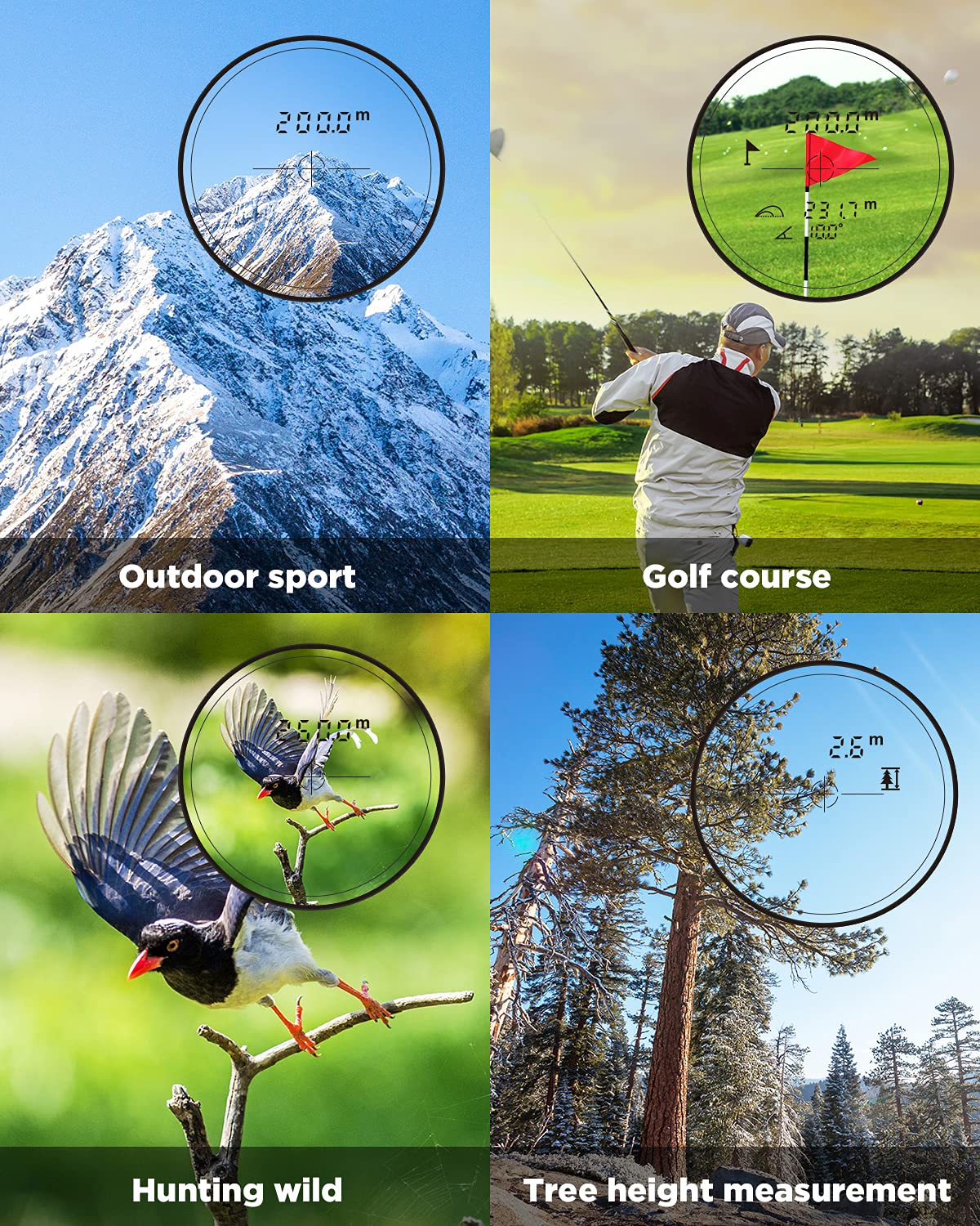 MiLESEEY PF3S Telemetro Golf/Caccia Da 800M con Display LCD Telemetri da Golf, con Interruttore di Inclinazione, Blocco Bandiera e Vibrazione, Precisione ± 0,5M, Montaggio su Treppiede