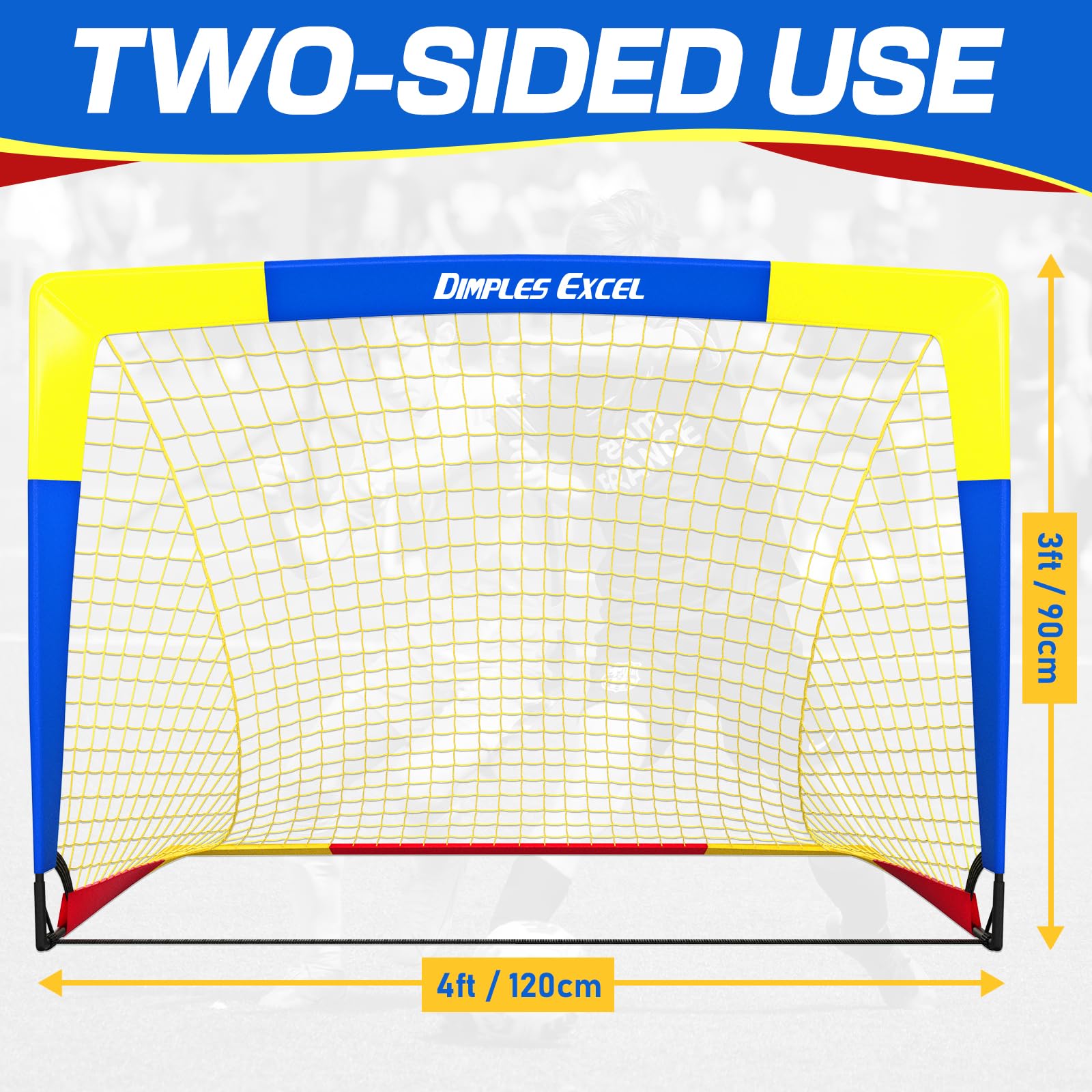 Dimples Excel Pop-Up Football Goal - 4x3FT 1 Goal Blue & Yellow, Red Yellow Blue, 4x3 FT - Image 3