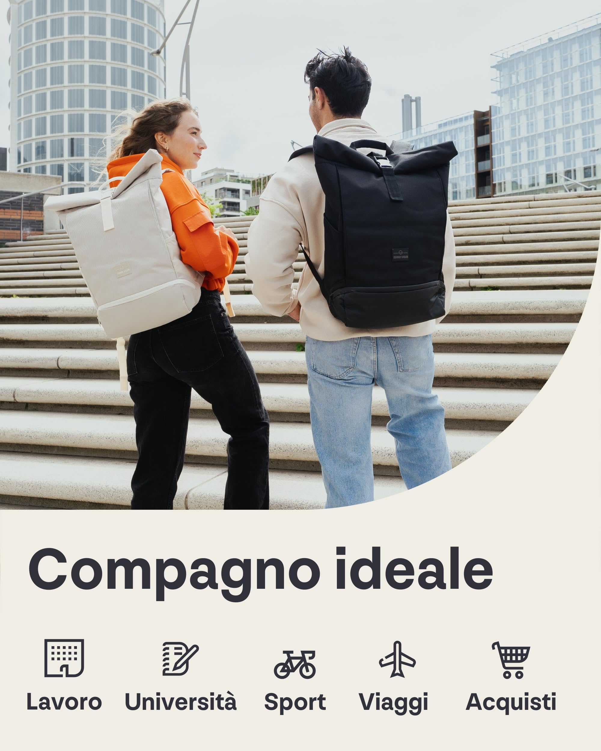 Johnny Urban Zaino Donna e Uomo - Allen Large - Rolltop Zainetta per Scuola, Università, Viaggio - Scomparto per Laptop da 16 pollici - Idrorepellente