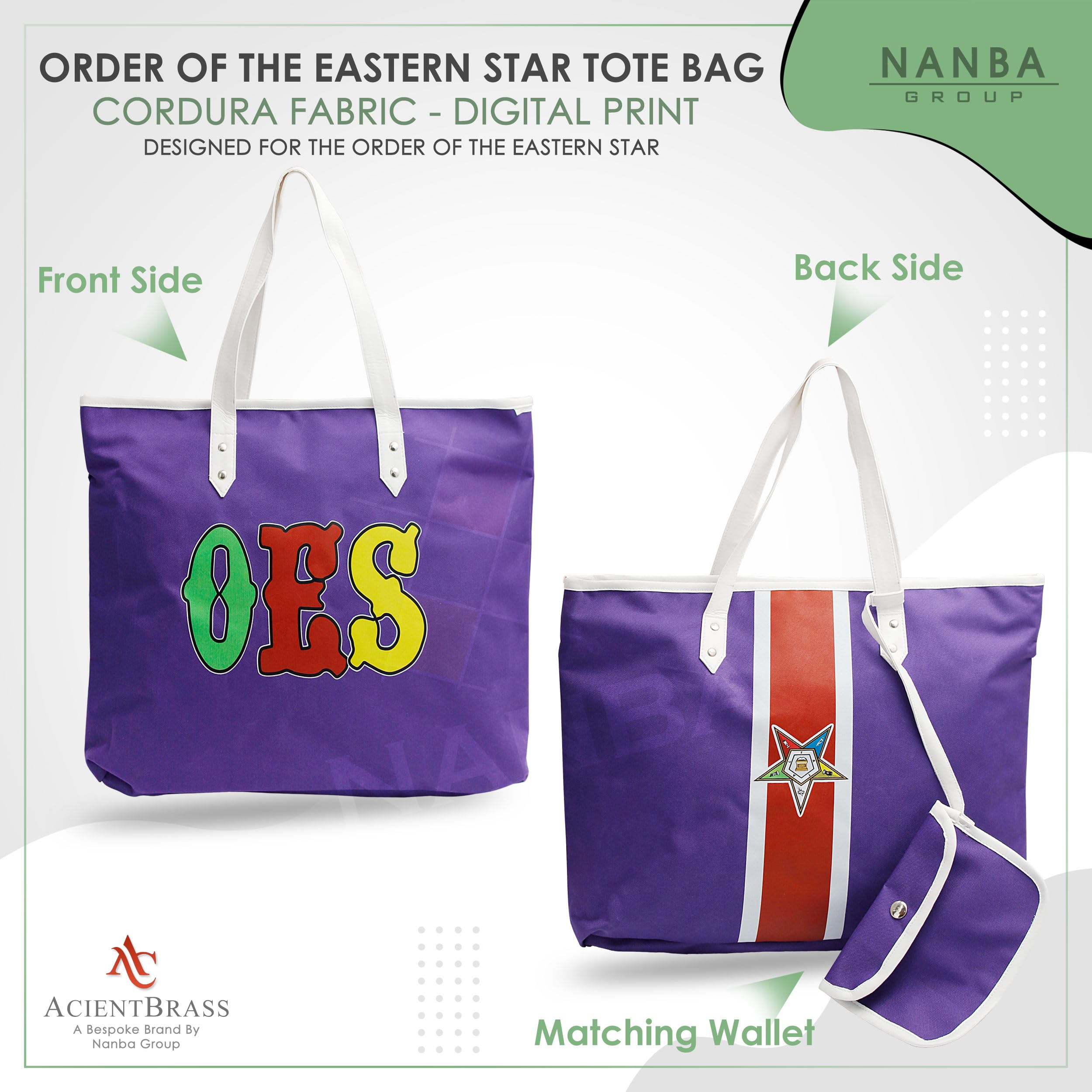 ACIENTBRASS Order of the Eastern Star Tote Bag for Women – OES Waterproof Cordura Shoulder Handbag with Wallet-IMPROVED