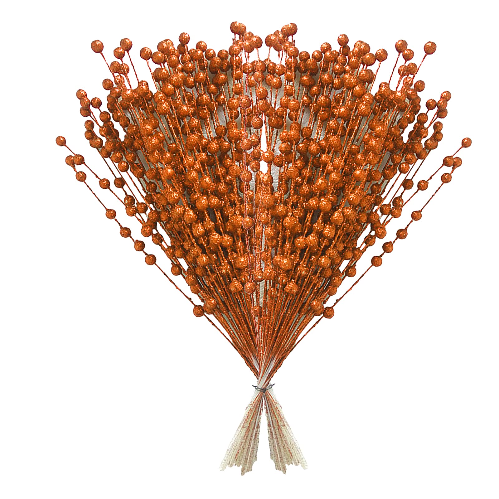 ASSR 100Pack Christmas Glitter Berries Stems,15.7in Fake Christmas Picks Glitter Sticks,Artificial Fruit Berry Picks for Xmas Tree Ornament -Orange, 210712XU03-9-2#JKF67, 13.8-15.7in