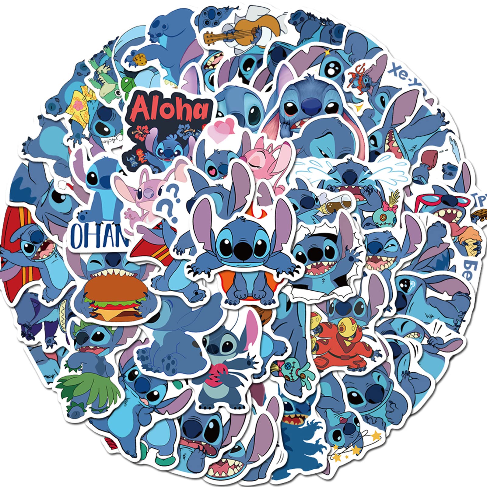 50PCS Stitch Laptop Stickers, Cute Cartoon Waterproof Vinyl Decals for Water Bottles Tumbler Scrapbook Skateboard Sticker Gift for Kids Teens Adults