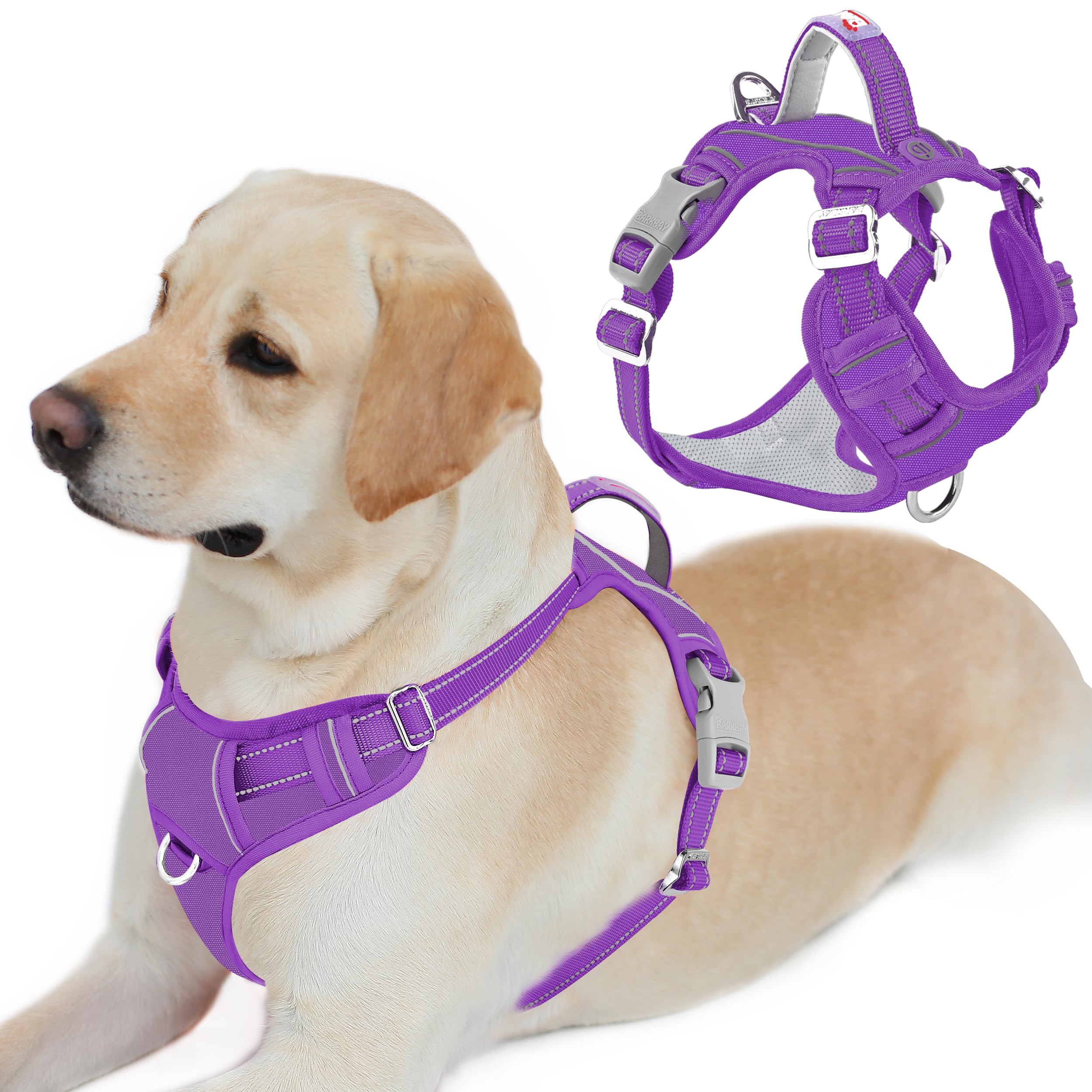 BARKBAY Dog Harness No Pull Oxford with ID Tag Pocket - Heavy Duty, Reflective, Easy Control for Large Dogs(Purple Oxford,L)